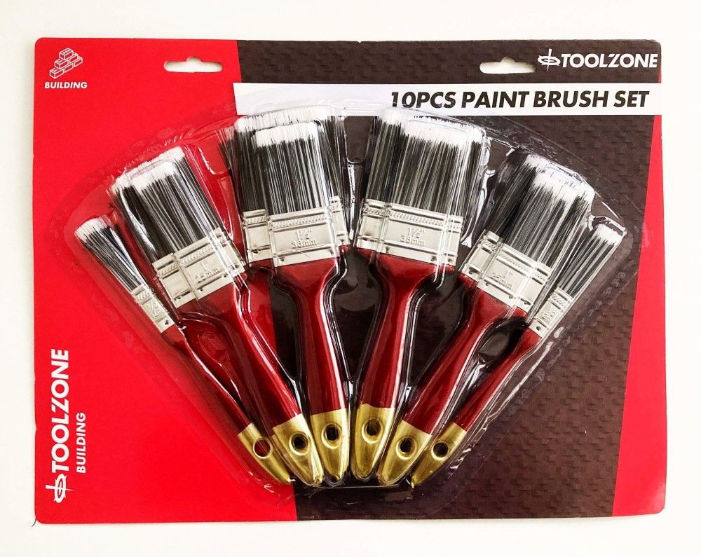 PAINT BRUSH SET 10PC NYLON BRISTLE ASSORTED SIZES - TOOLZONE KDPDC143 - Image 4