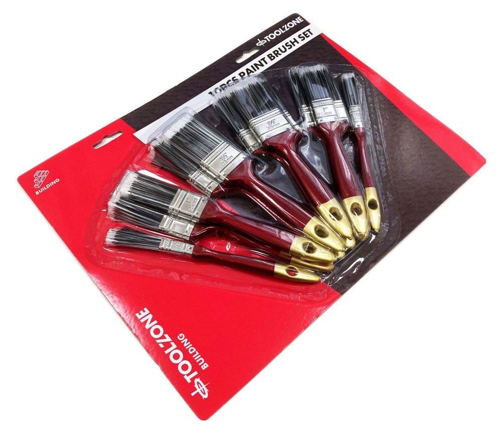 PAINT BRUSH SET 10PC NYLON BRISTLE ASSORTED SIZES - TOOLZONE KDPDC143 - Image 6
