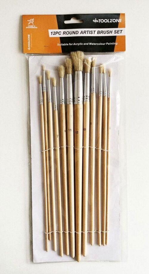 ARTIST BRUSHES 12PC JUMBO ROUND SIZES 1-12 WOOD HANDLE – TOOLZONE KDPBR016