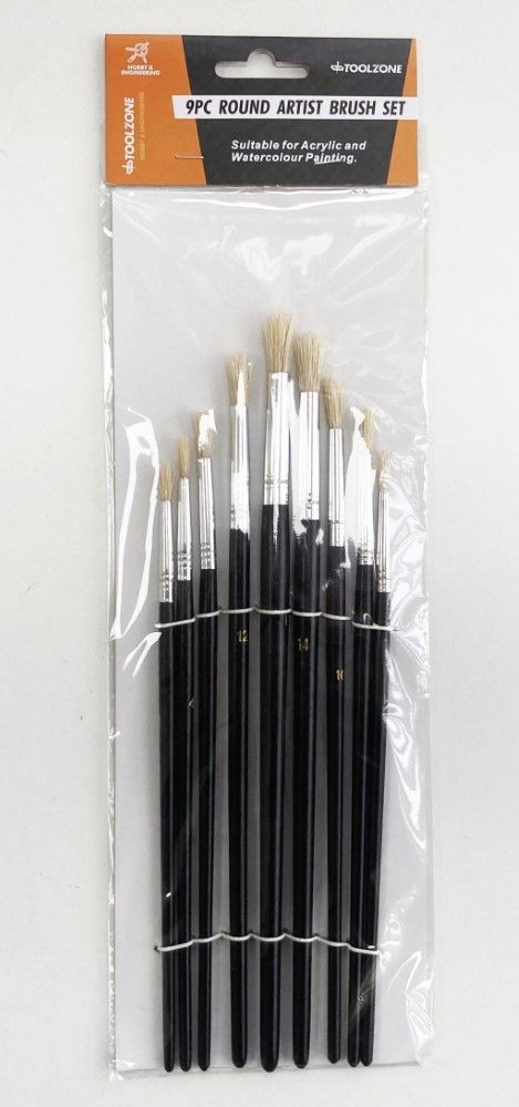 ARTIST BRUSHES 9PC ROUND SIZES 0-16 WOOD HANDLE – TOOLZONE KDPBR014