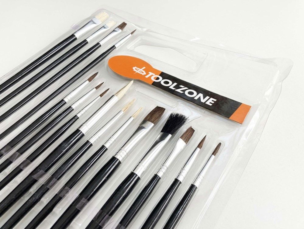 ARTIST BRUSHES 15PC ASSORTED FLAT POINTED ROUND - TOOLZONE KDPBR015 - Image 3