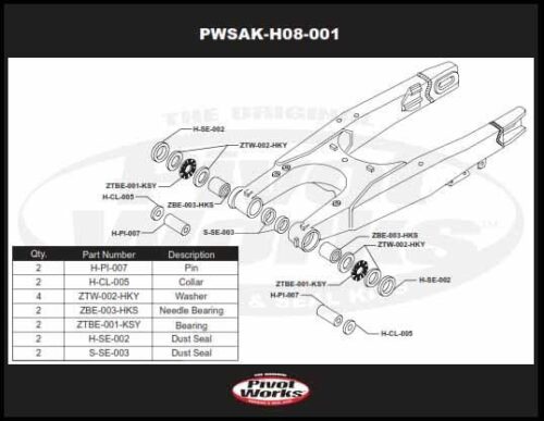 SWINGARM BEARING KIT CR125R 93-01, PIVOT WORKS PWSAK-H08-001, PWSAKH08001