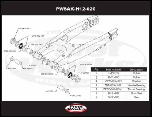 SWINGARM BEARING KIT CR250R 92-01, PIVOT WORKS PWSAK-H12-020, PWSAKH12020