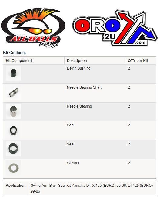 SWINGARM BEARING KIT ALLBALLS, ALLBALLS 28-1212 YAMAHA DT125 99-06 - Image 3