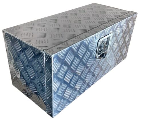 TRAILER STORAGE BOX 90L 700mx350mmx350mm ALUMINIUM CHEQUER PLATE