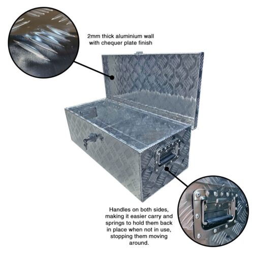 TRAILER STORAGE BOX 66L 760mx330mmx240mm ALUMINIUM CHEQUER PLATE