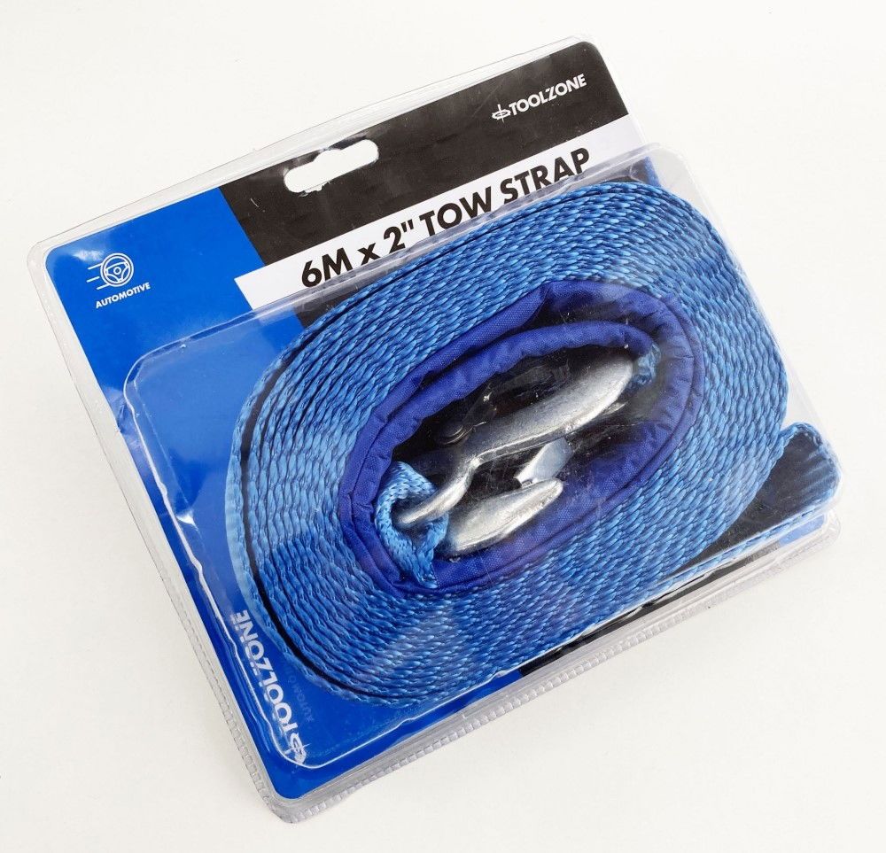 TOW STRAP 2" x 6m 3tonne WITH STEEL HOOKS - TOOLZONE KDPAU322 - Image 2