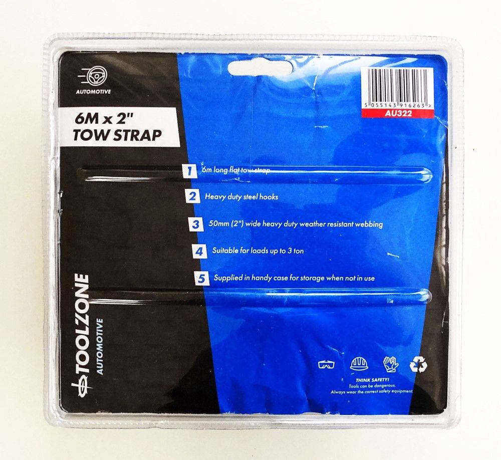 TOW STRAP 2" x 6m 3tonne WITH STEEL HOOKS - TOOLZONE KDPAU322 - Image 6