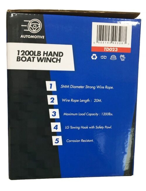 BOAT WINCH 1200lb 20m ROPE 5mm DIAMETER – TOOLZONE KDPTD023