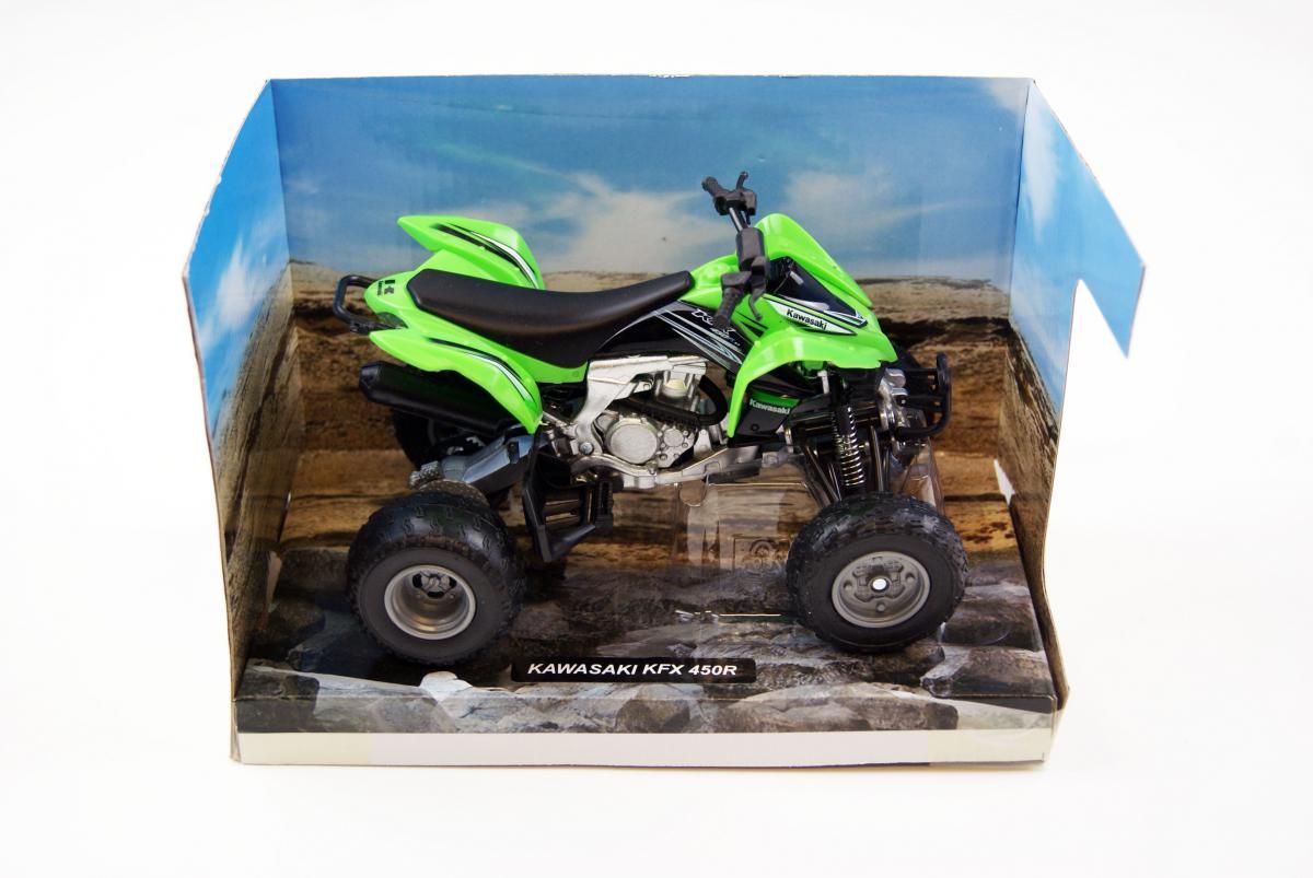 MODEL DIE CAST KAWASAKI KFX 450 R, 2012, GREEN AND BLACK, SCALE 1:12, NEWRAY 57503, ATV - Image 2