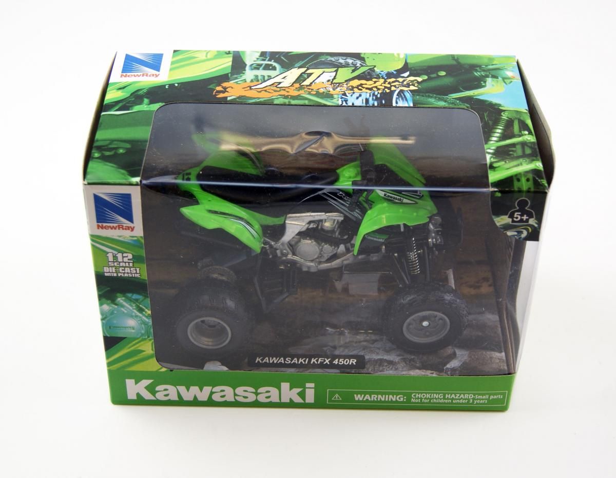 MODEL DIE CAST KAWASAKI KFX 450 R, 2012, GREEN AND BLACK, SCALE 1:12, NEWRAY 57503, ATV - Image 3