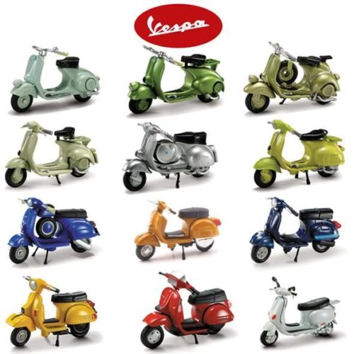 MODEL DIE CAST VESPA ASSORTMENT, 12 STYLES, 24 PIECES, SCALE 1:32, NEWRAY 06047IA