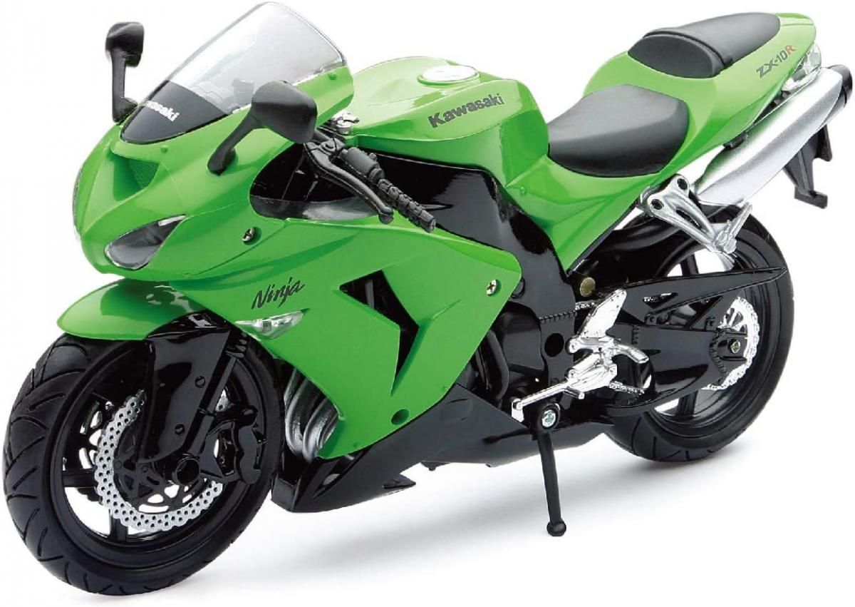 MODEL DIE CAST KAWASAKI ZX-10R, GREEN AND BLACK, SCALE 1:12, NEWRAY 42447A 42443A - Image 2