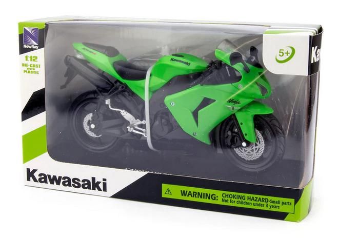 MODEL DIE CAST KAWASAKI ZX-10R, GREEN AND BLACK, SCALE 1:12, NEWRAY 42447A 42443A - Image 3