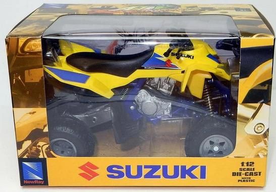 MODEL DIE CAST SUZUKI QUADRACER, 450R, BLUE & YELLOW, SCALE 1:12, NEWRAY 43393