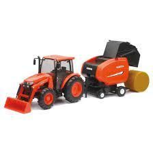 MODEL KUBOTA M5-111 WITH HAY BALER, B/O LIGHT & SOUND (TRY ME), SCALE 1:18, NEWRAY SS-33033