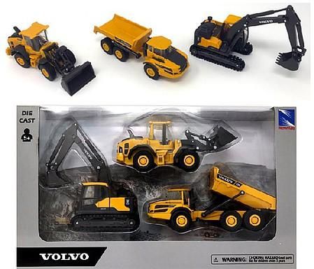 MODEL DIE CAST VOLVO CONSTRUCTION, VEHICLE 3 PACK SET, 5.5 INCH, SCALE 1:64, NEWRAY 32095