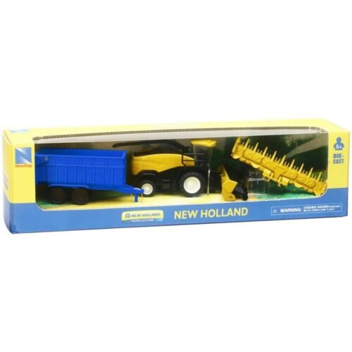 MODEL NEW HOLLAND HARVESTER RF850, AND TRAILER, BLUE & YELLOW, SCALE 1:62, NEWRAY 05003