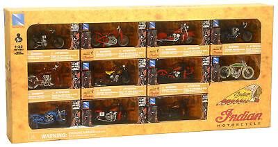 MODEL DIE CAST INDIAN MOTORCYCLE SET, WINDOWN DISPLAY BOX,11 STYLES, SCALE 1:32, NEWRAY SS-06065