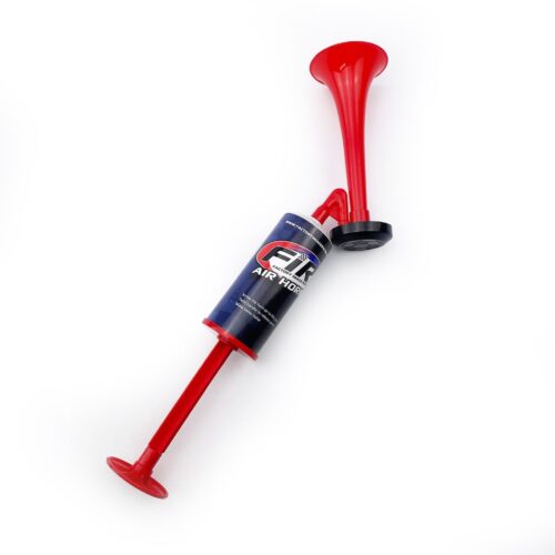 RED AIR HORN TOY HAND HELD PUSH PUMP NO GAS NEEDED SPORTS AND RACE EVENTS