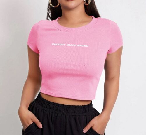 FIR LADIES CROPPED TEE PINK COTTON SIZE L
