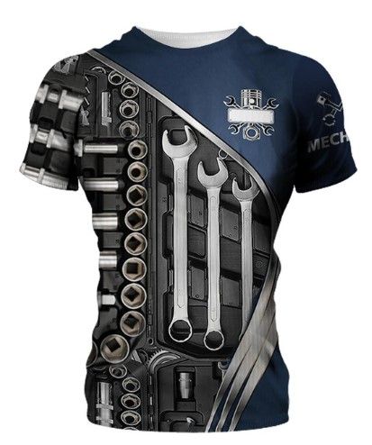T-Shirt Extra Extra Large Mechanic Design Black Blue Unisex