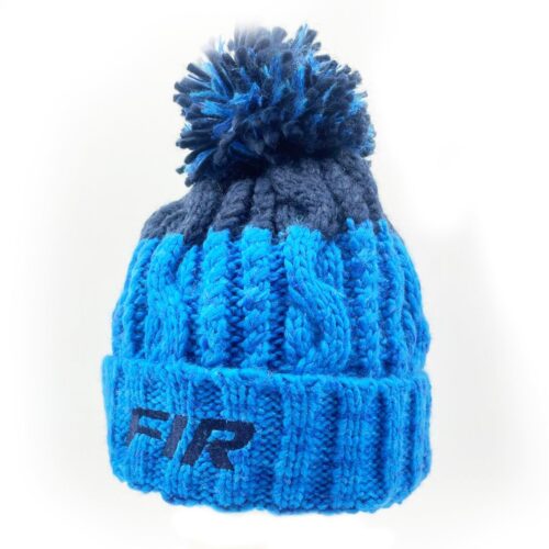 BLUE FIR TEXT – DARK BLUE/LIGHT BLUE BOBBLE HAT – ONE SIZE
