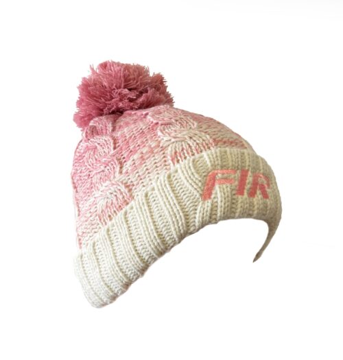 PINK FIR LOGO – PINK/WHITE BOBBLE HAT – ONE SIZE