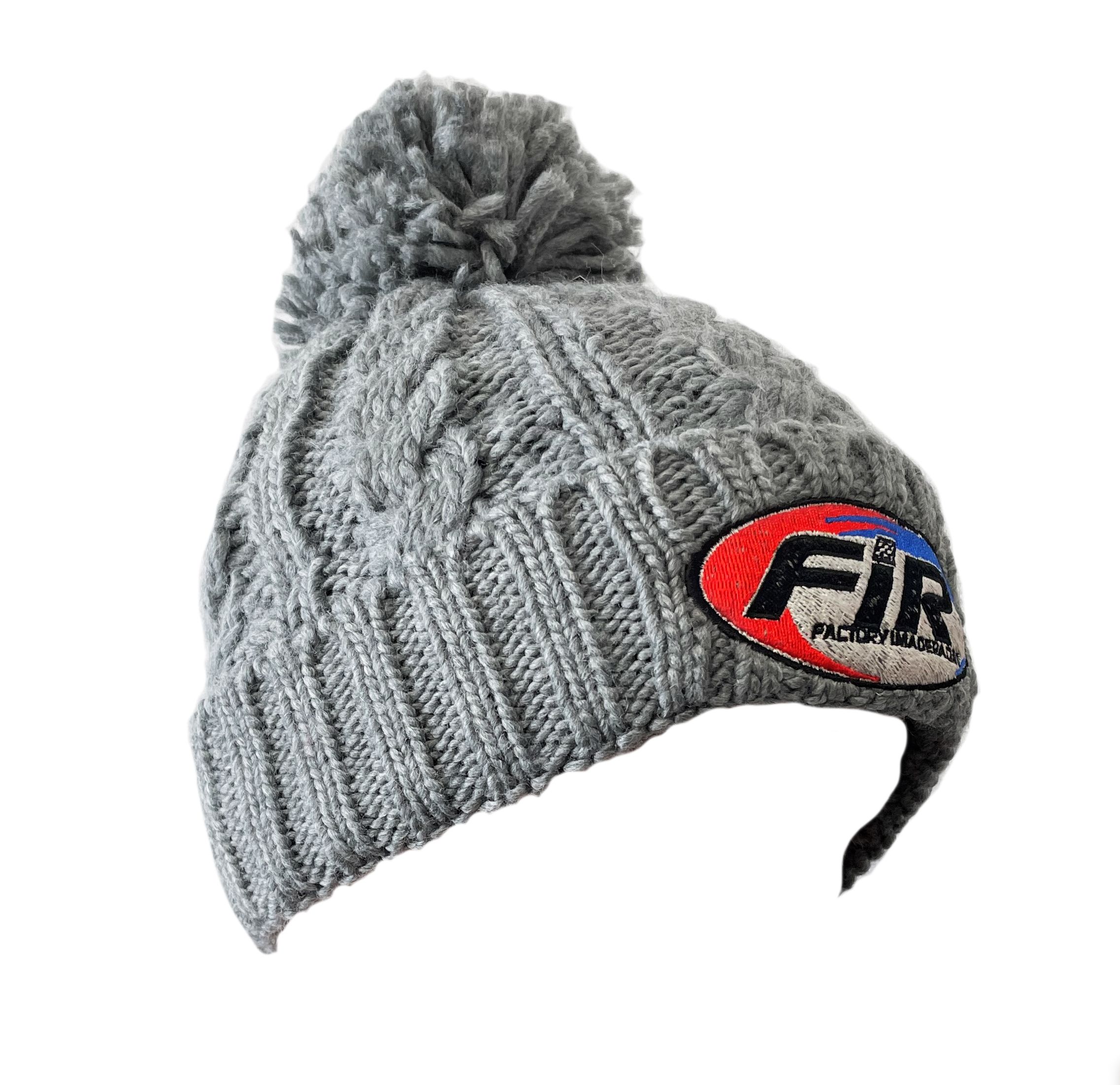 FIR LOGO - LIGHT GREY CABLE KNIT BOBBLE HAT - ONE SIZE
