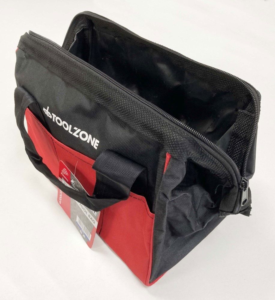TOOLBAG WIDE OPENING 12" HEAVY DUTY NYLON WITH WIRE FRAME - TOOLZONE KDPTB077 - Image 2