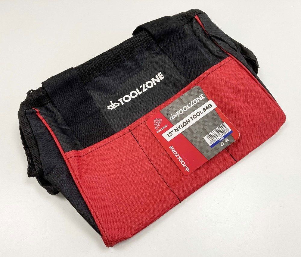 TOOLBAG WIDE OPENING 12" HEAVY DUTY NYLON WITH WIRE FRAME - TOOLZONE KDPTB077
