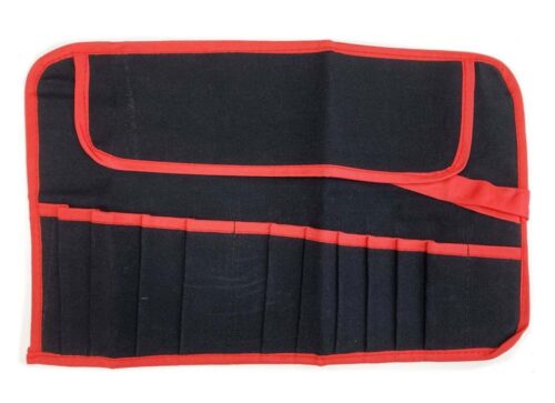 TOOL ROLL 12 POCKET CANVAS WATER RESISTANT 44x28cm RED AND BLACK – TOOLZONE KDPTB029