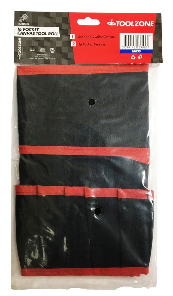 TOOL ROLL 16 POCKET CANVAS 525x285mm - TOOLZONE KDPTB030 - Image 5