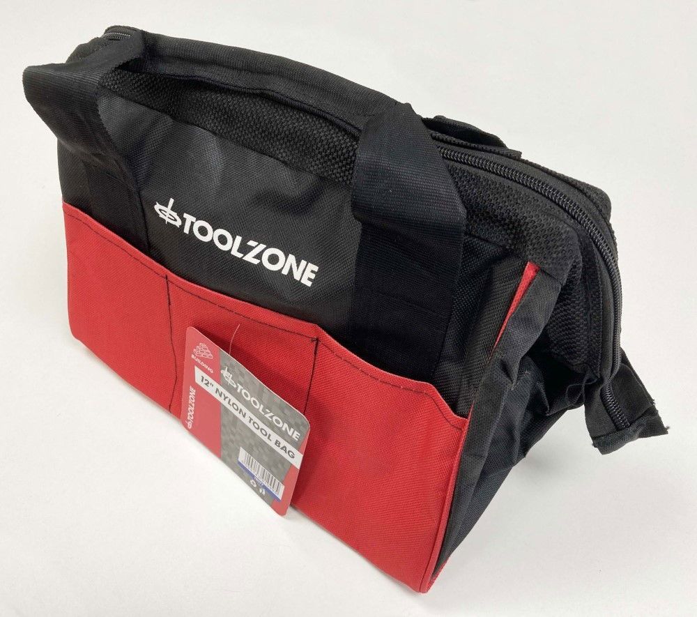 TOOLBAG WIDE OPENING 12" HEAVY DUTY NYLON WITH WIRE FRAME - TOOLZONE KDPTB077 - Image 3