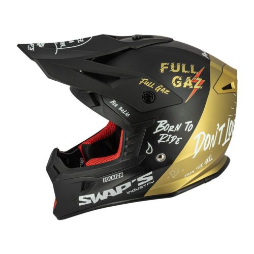 MOTOCROSS HELMET SWAPS S818 – MATT BLACK GOLD FULL GAZ – SIZE S 55cm – 56cm