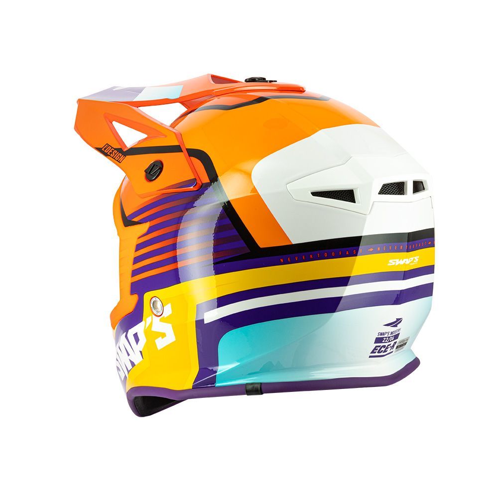 MOTOCROSS HELMET SWAPS S818 - SHINY ORANGE BLUE WHITE - SIZE S 55cm - 56cm - Image 2