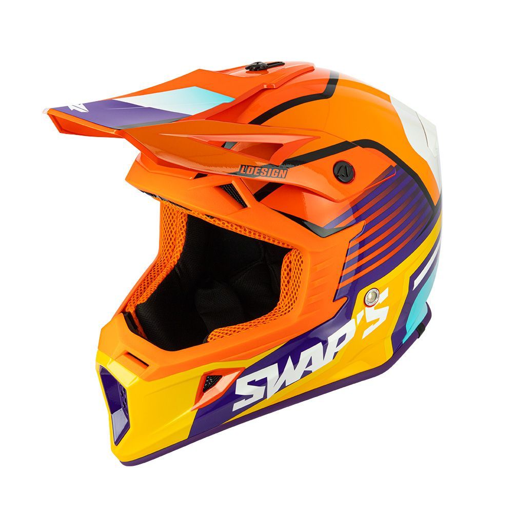 MOTOCROSS HELMET SWAPS S818 - SHINY ORANGE BLUE WHITE - SIZE XL 61cm - 62cm - Image 3