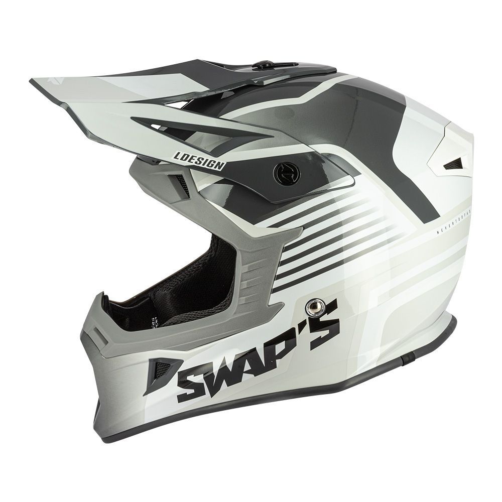 MOTOCROSS HELMET SWAPS S818 - SHINY GREY WHITE - SIZE XL 61cm - 62cm