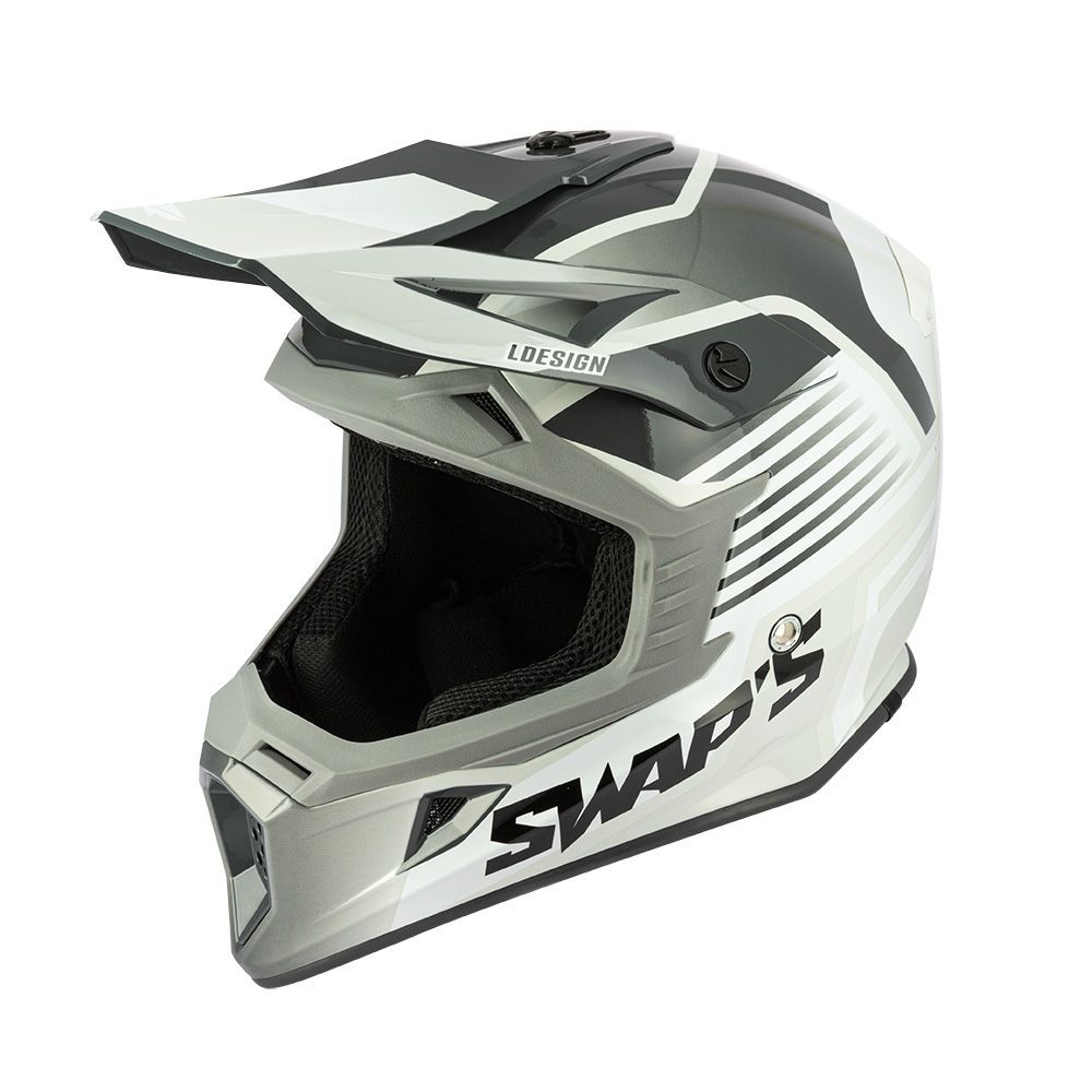 MOTOCROSS HELMET SWAPS S818 - SHINY GREY WHITE - SIZE XL 61cm - 62cm - Image 3