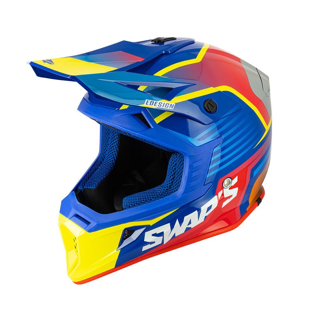 MOTOCROSS HELMET SWAPS S818 - SHINY BLUE RED YELLOW - SIZE L 59cm - 60cm
