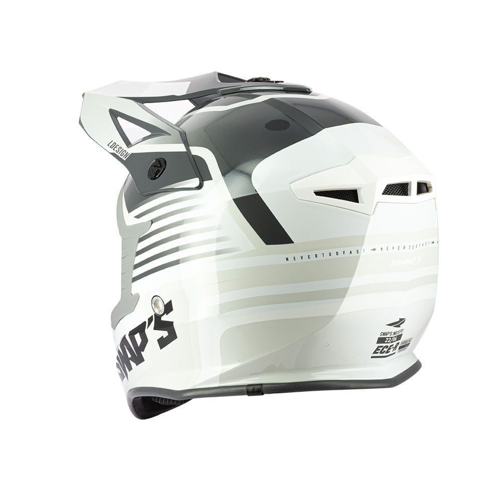 MOTOCROSS HELMET SWAPS S818 - SHINY GREY WHITE - SIZE XL 61cm - 62cm - Image 4