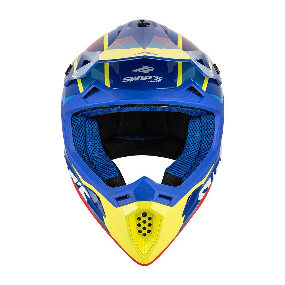 MOTOCROSS HELMET SWAPS S818 - SHINY BLUE RED YELLOW - SIZE L 59cm - 60cm - Image 4
