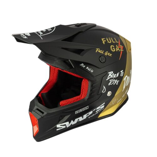 MOTOCROSS HELMET SWAPS S818 – MATT BLACK GOLD FULL GAZ – SIZE XS 53cm – 54cm