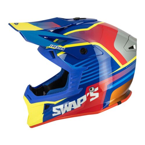 MOTOCROSS HELMET SWAPS S818 – SHINY BLUE RED YELLOW – SIZE XS 53cm – 54cm