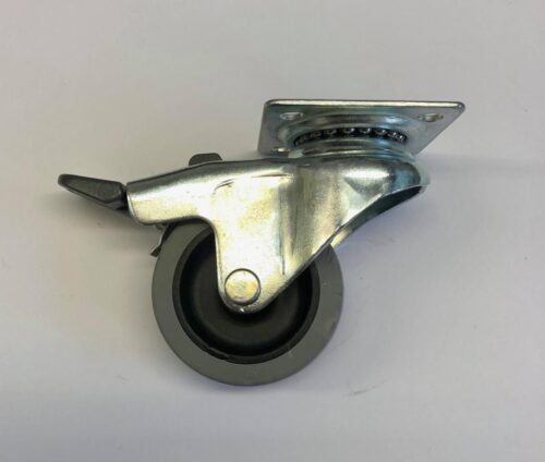 50MM SWIVLE PLATE CASTOR EA, GREY SYNTH RUB TYRE / BRAKE STOP, C050/DP/7/2