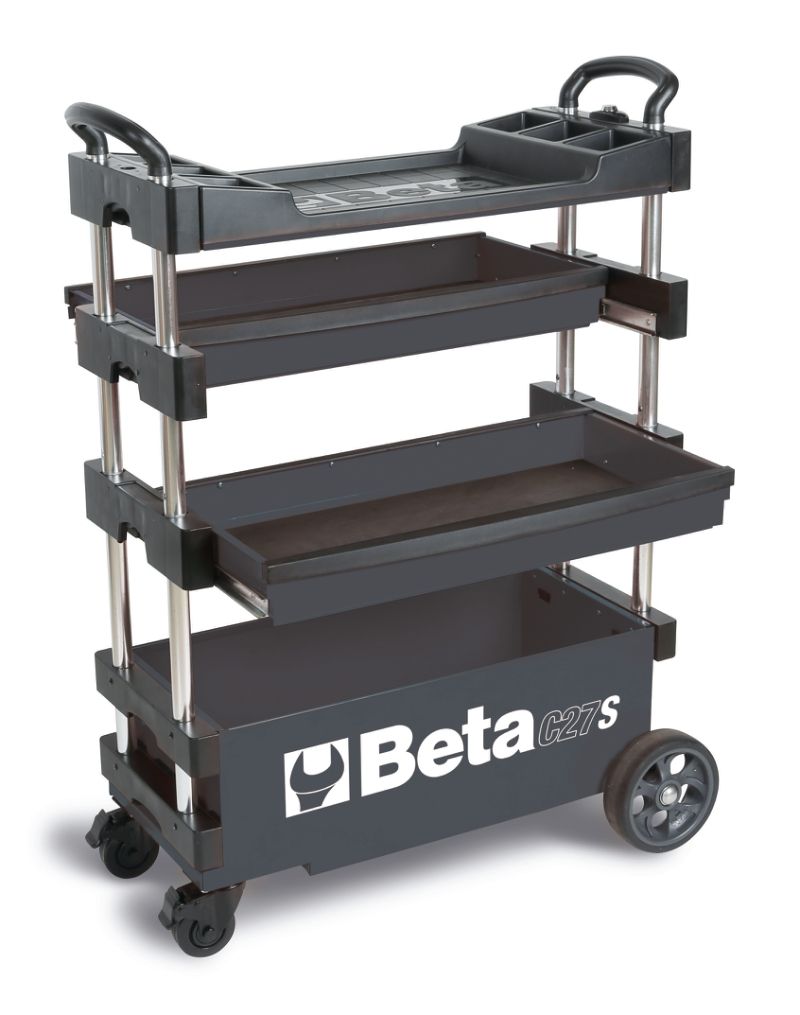 Folding Tool Trolley for Outdoor Jobs, 2 Drawers, 990x390x700mm, Centralized Lock, 160mm Fixed Castors - Beta Tools C27S-O - Image 3