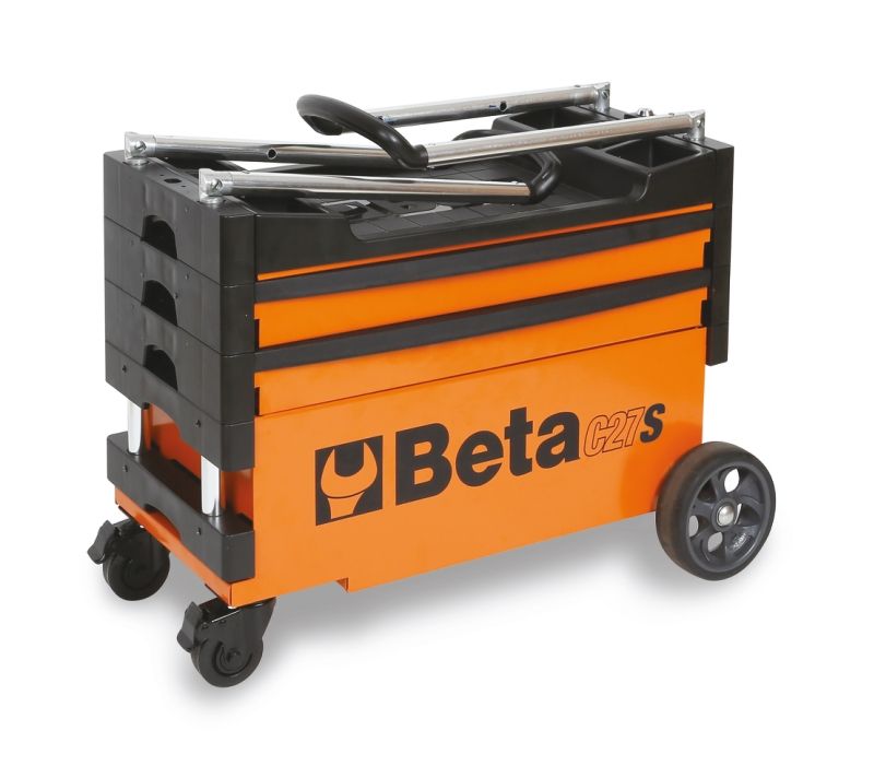 Folding Tool Trolley for Outdoor Jobs, 2 Drawers, 990x390x700mm, Centralized Lock, 160mm Fixed Castors - Beta Tools C27S-O - Image 6
