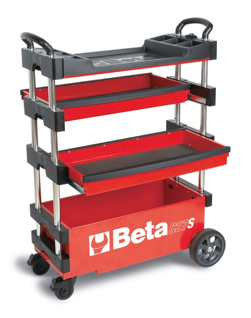 Folding Tool Trolley for Outdoor Jobs, 2 Drawers, 990x390x700mm, Centralized Lock, 160mm Fixed Castors - Beta Tools C27S-O - Image 8