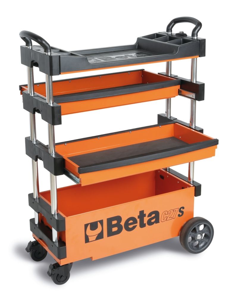 Folding Tool Trolley for Outdoor Jobs, 2 Drawers, 990x390x700mm, Centralized Lock, 160mm Fixed Castors - Beta Tools C27S-O - Image 10