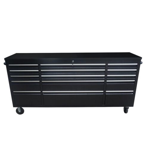 72″ Powder Coated Black Steel Tool Chest Box 15 Drawers Solid Rubber Top